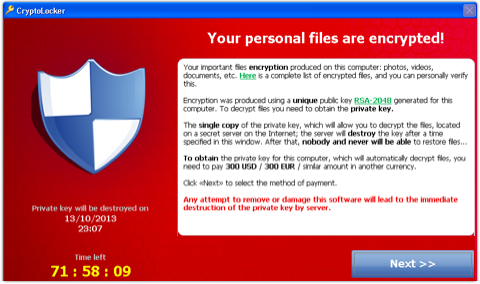 Cryptolocker ransomware screen shot